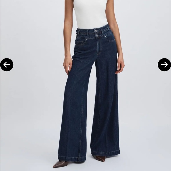 PAIGE Denim - Paige Portia double waistband wide-leg jeans navy blue